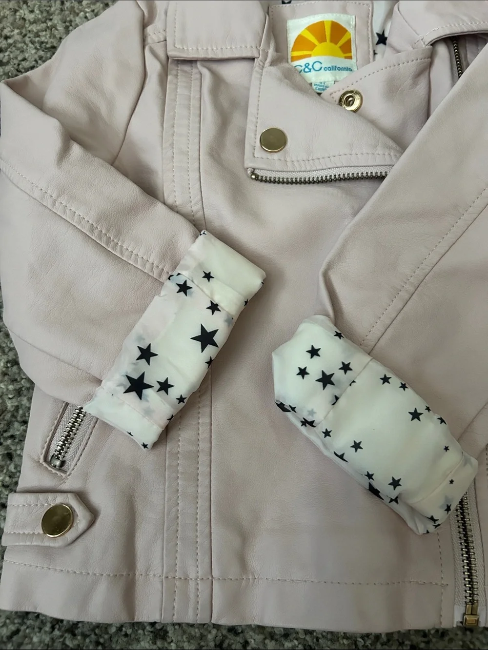 C&C California Light Pink Faux Leather Moto Jacket for Kids